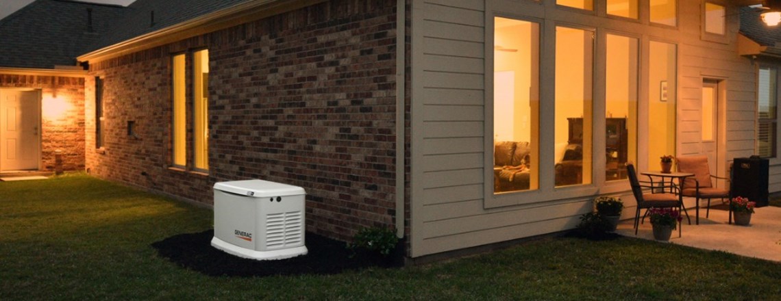 Generac Generator outside of home at night